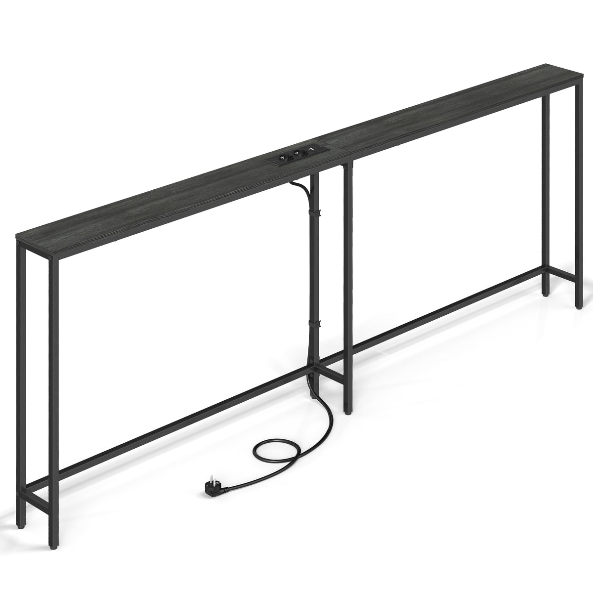 Sidetable met Laadstation – 2 Bladen – Smal – 200 x 15 x 80 cm – Zwart Houtlook