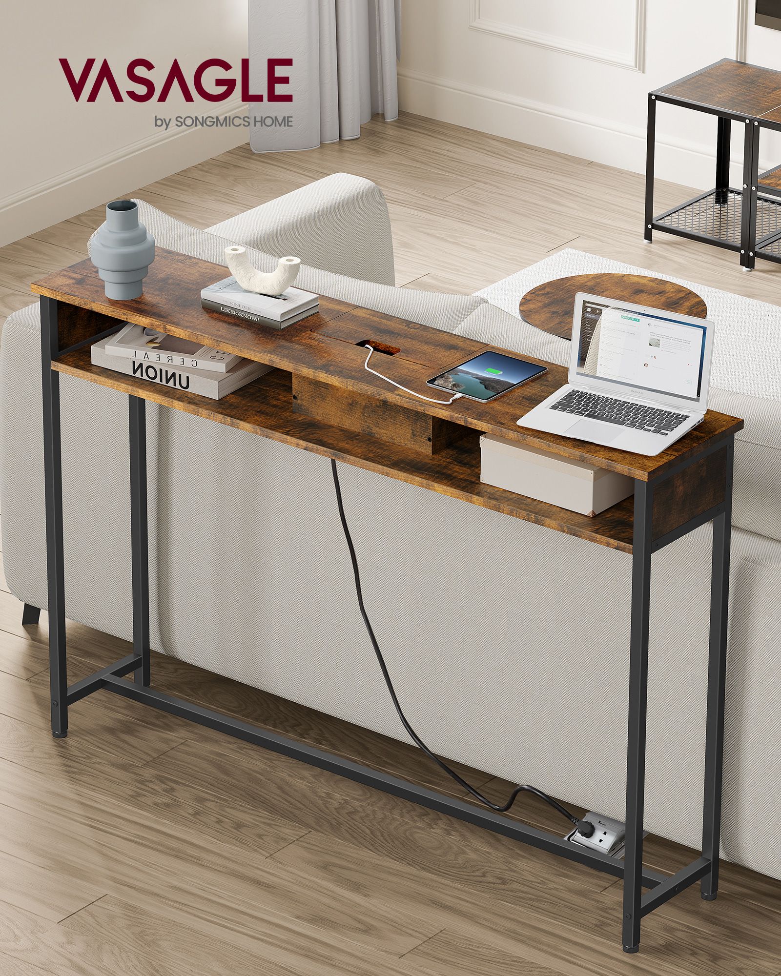 Salontafel vierkant – Met 2× stopcontacten – 2× USB – Verstevigd staal