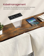 Consoletafel – met stopcontacten – ruimtebesparend – bruin-zwart