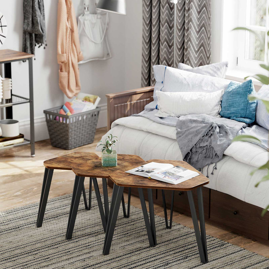 Bijzettafels – Set van 3 – Industrieel ontwerp – Vintage bruin-zwart