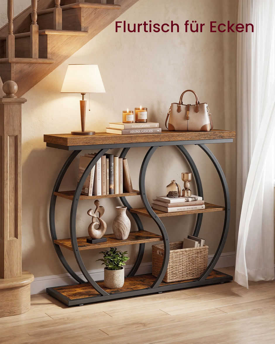 Sidetable – Industrieel – 5 Asymmetrische Planken – 100 cm – Rustiek Bruin en Zwart