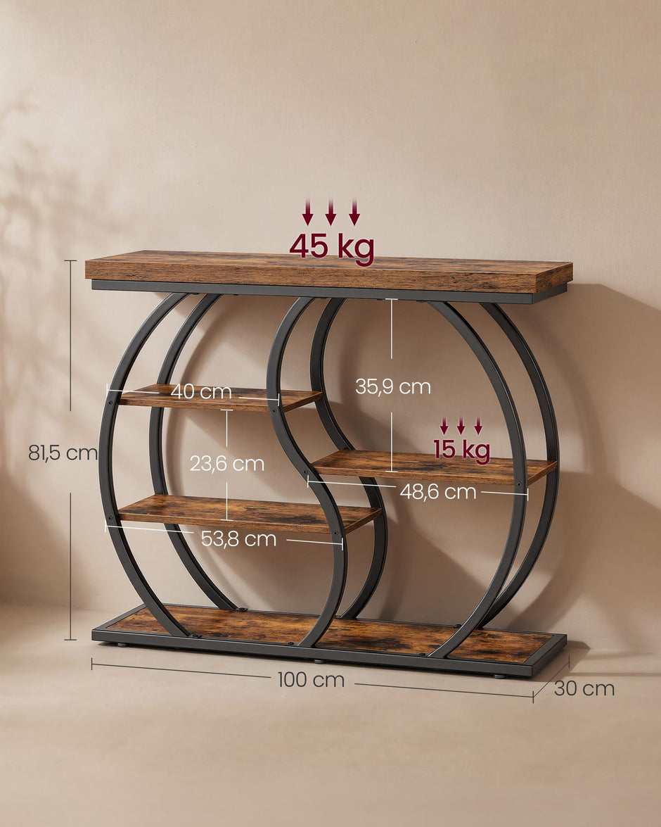 Sidetable – Industrieel – 5 Asymmetrische Planken – 100 cm – Rustiek Bruin en Zwart