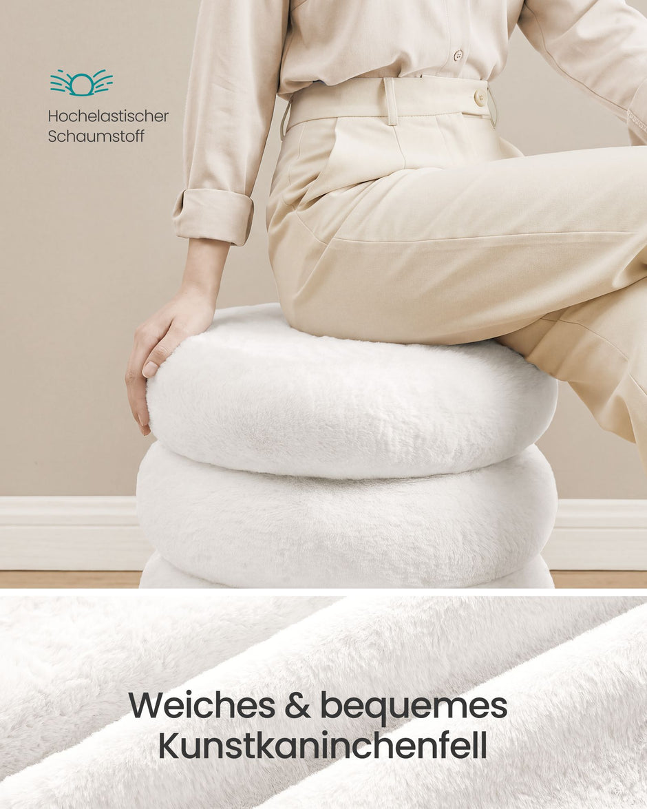 Ronde Poef met Opbergruimte – Pluche – Afneembaar Deksel – Tot 150 kg – Wit