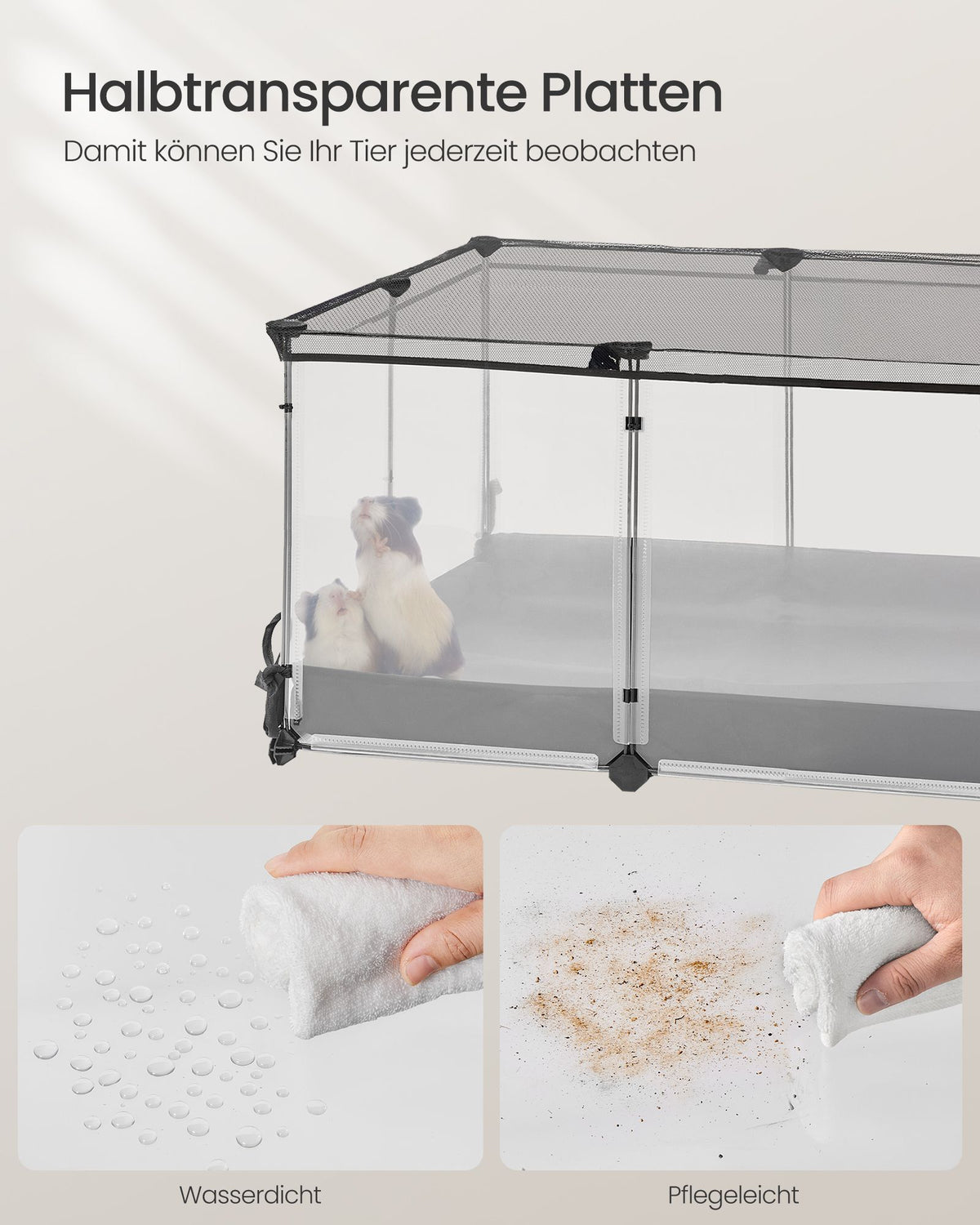 Konijnenren – Transparante Panelen – Met Dak en Waterdichte Bodem – 120 x 60 x 40 cm – Wolkwit
