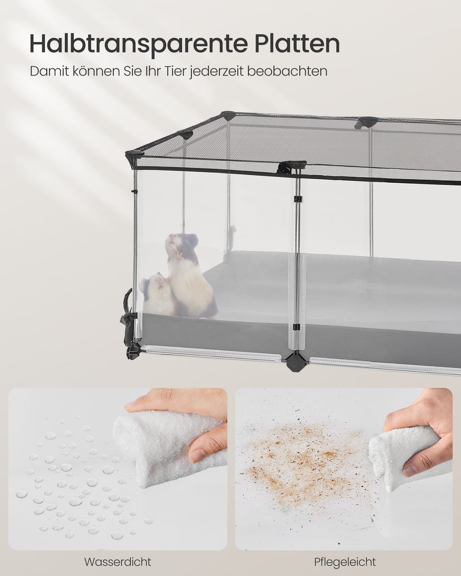 Konijnenren – Transparante Panelen – Met Dak en Waterdichte Bodem – 120 x 60 x 40 cm – Wolkwit