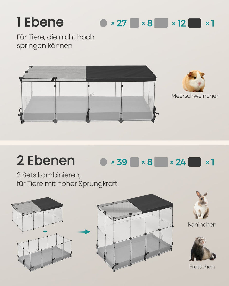 Konijnenren – Transparante Panelen – Met Dak en Waterdichte Bodem – 120 x 60 x 40 cm – Wolkwit
