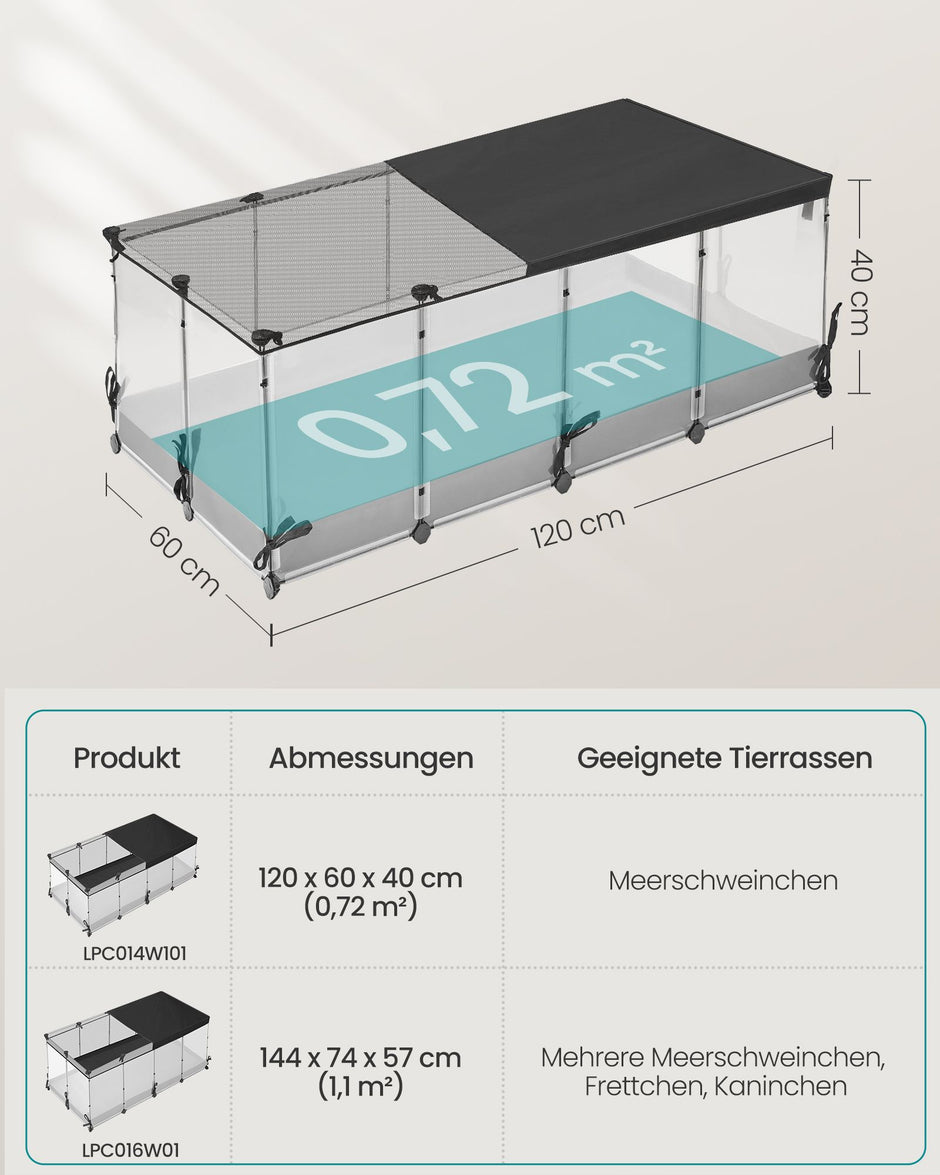 Konijnenren – Transparante Panelen – Met Dak en Waterdichte Bodem – 120 x 60 x 40 cm – Wolkwit