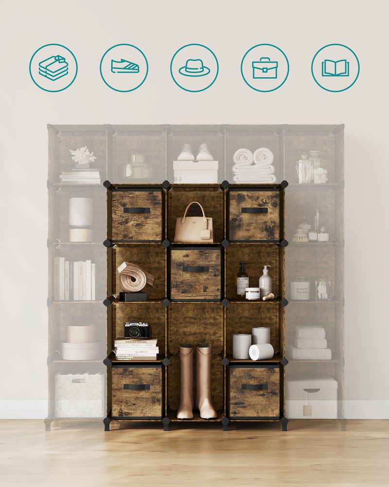 Kubuskast – 6 vakken met opbergdozen – Ink Black-Dove Grey