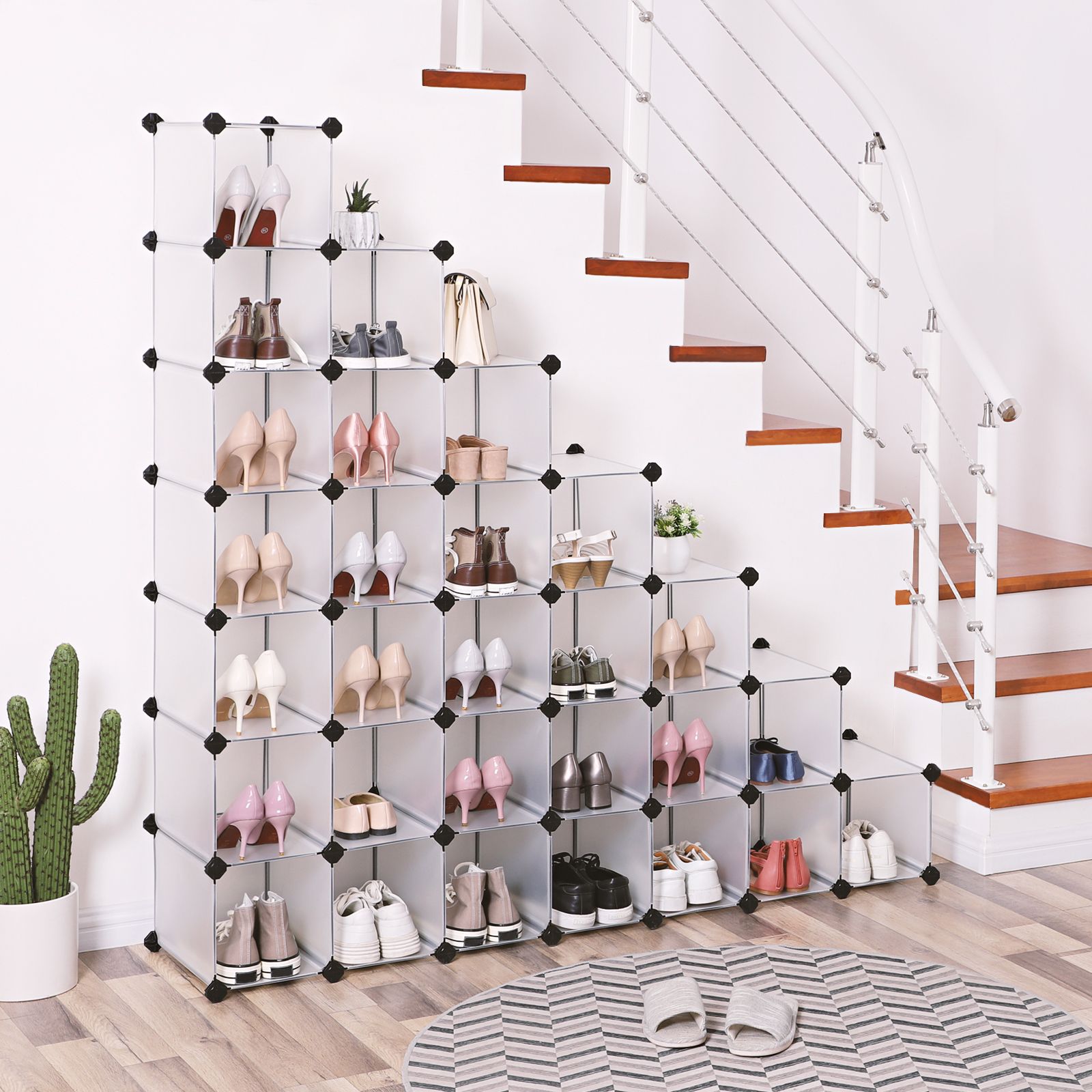 Schoenenrek – 32 vakken – Transparant design – Semi-transparant wit