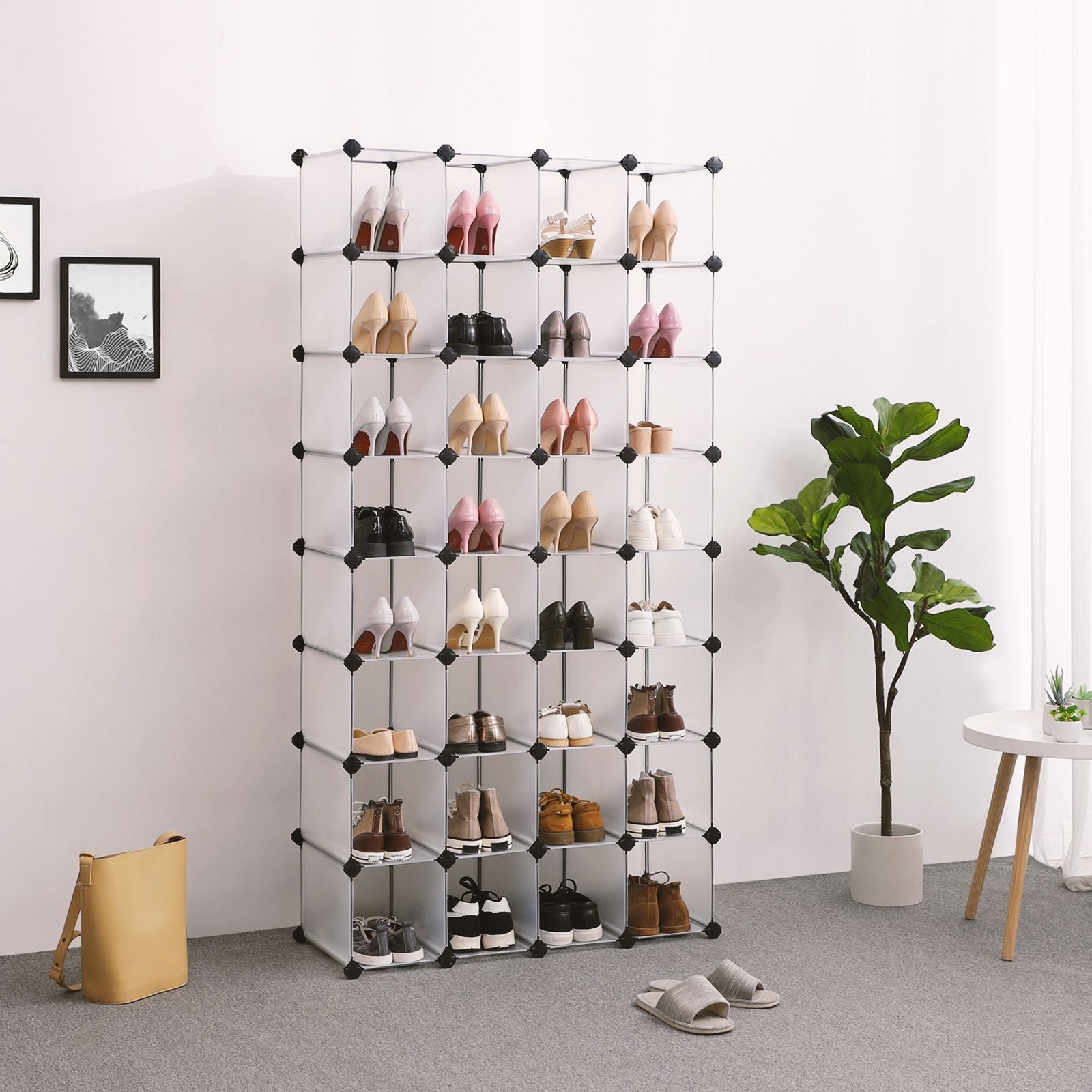 Schoenenrek – 32 vakken – Transparant design – Semi-transparant wit