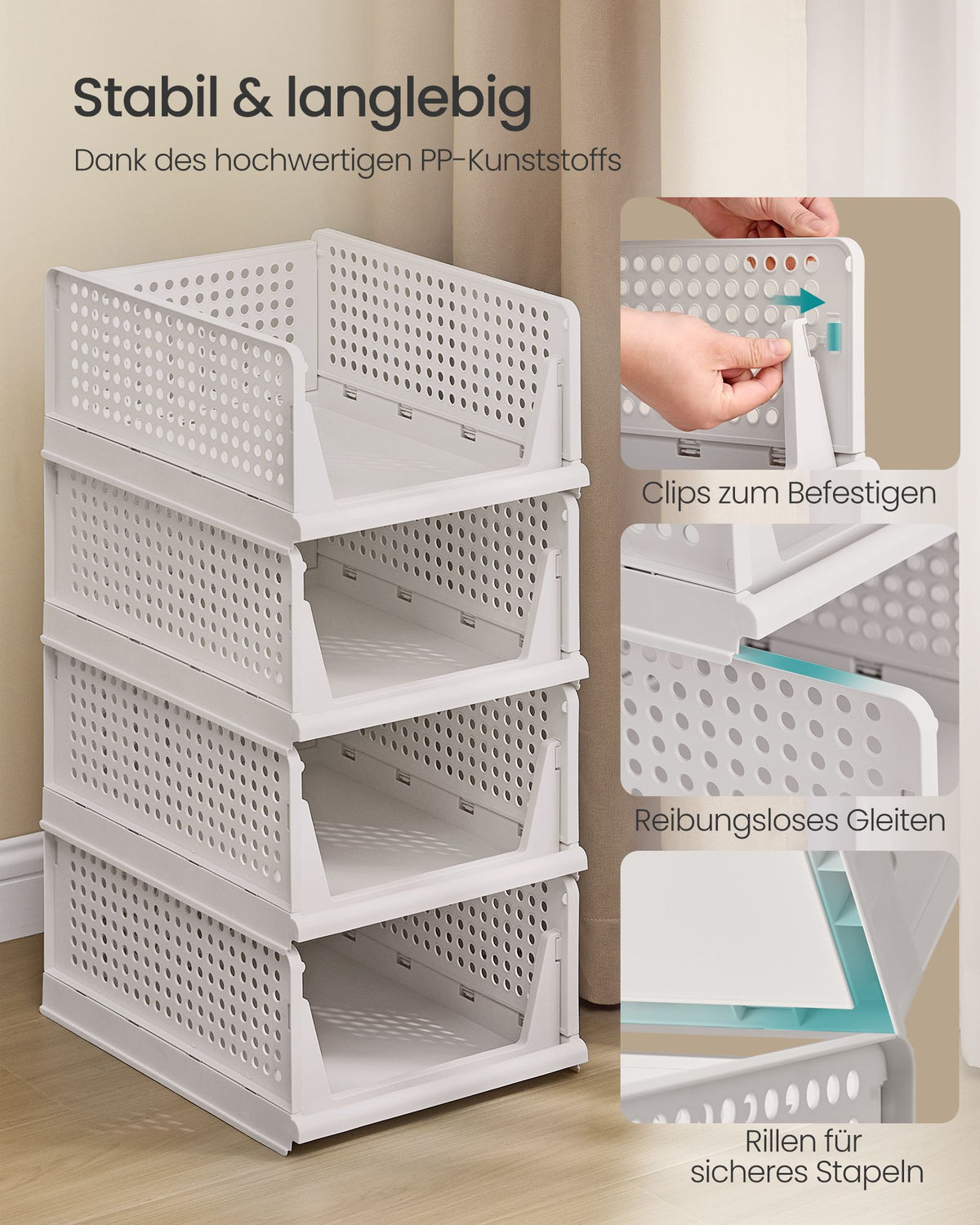 Kastorganizer – Set van 8 – Uittrekbare Manden – Stapelbaar en Inklapbaar – Wit