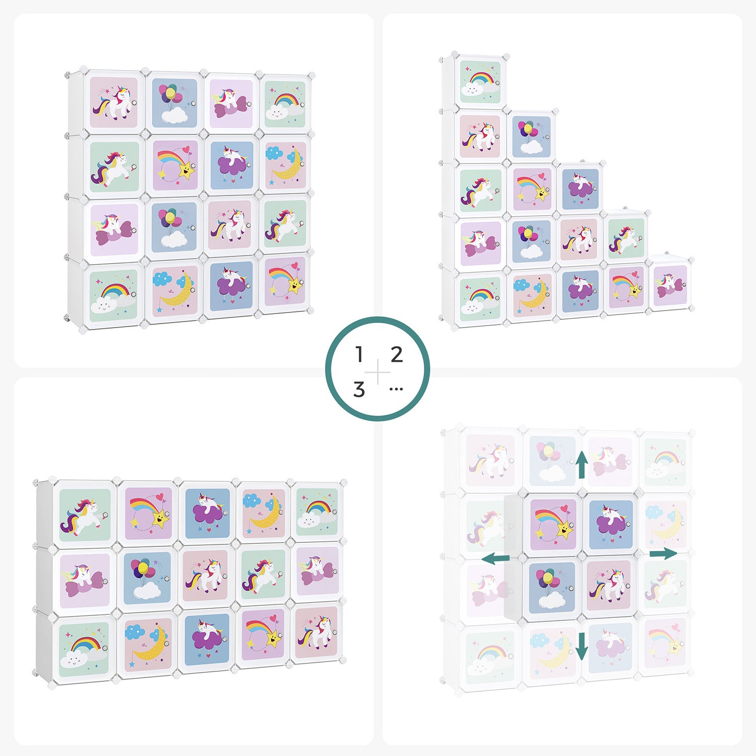 Opbergkubus – Eenhoorn thema – Kunststof – Wit