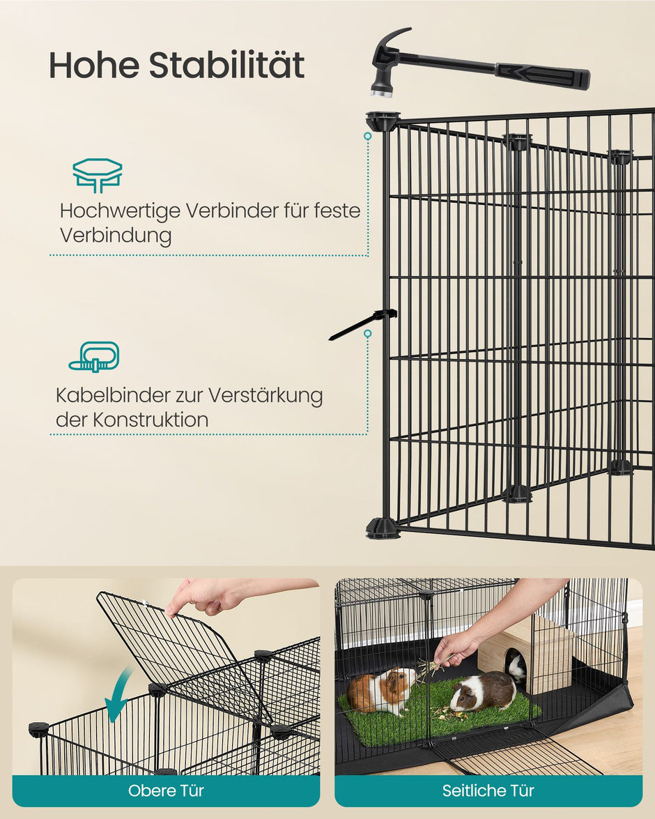 Konijnenren – Met Bodemmat en Twee Deuren – 140 x 70 x 45 cm – Inktzwart