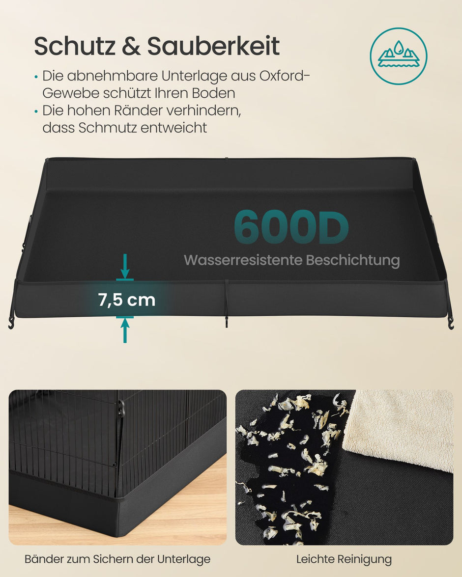 Konijnenren – Met Bodemmat en Twee Deuren – Met Dak – 140 x 70 x 55 cm – Inktzwart