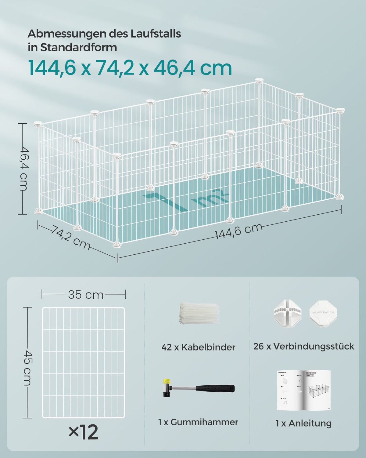 Konijnenren – Modulaire Metalen Panelen – DIY – 144,6 x 74,2 x 46,4 cm – Wit