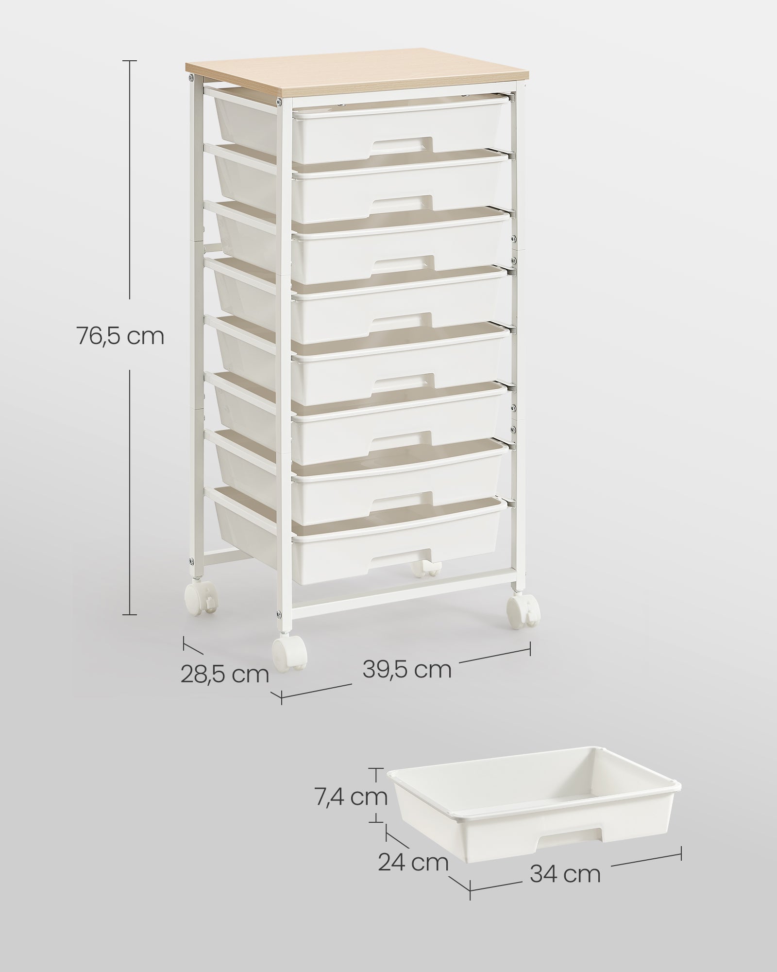Rolwagen - Met Schuifladen op Wielen - Wit - 39,5 x 28,5 x 76,5 cm