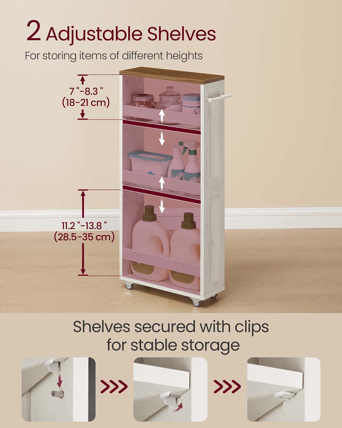 Smal Kar – 4 Niveaus – Vintage Wit-Honingbruin