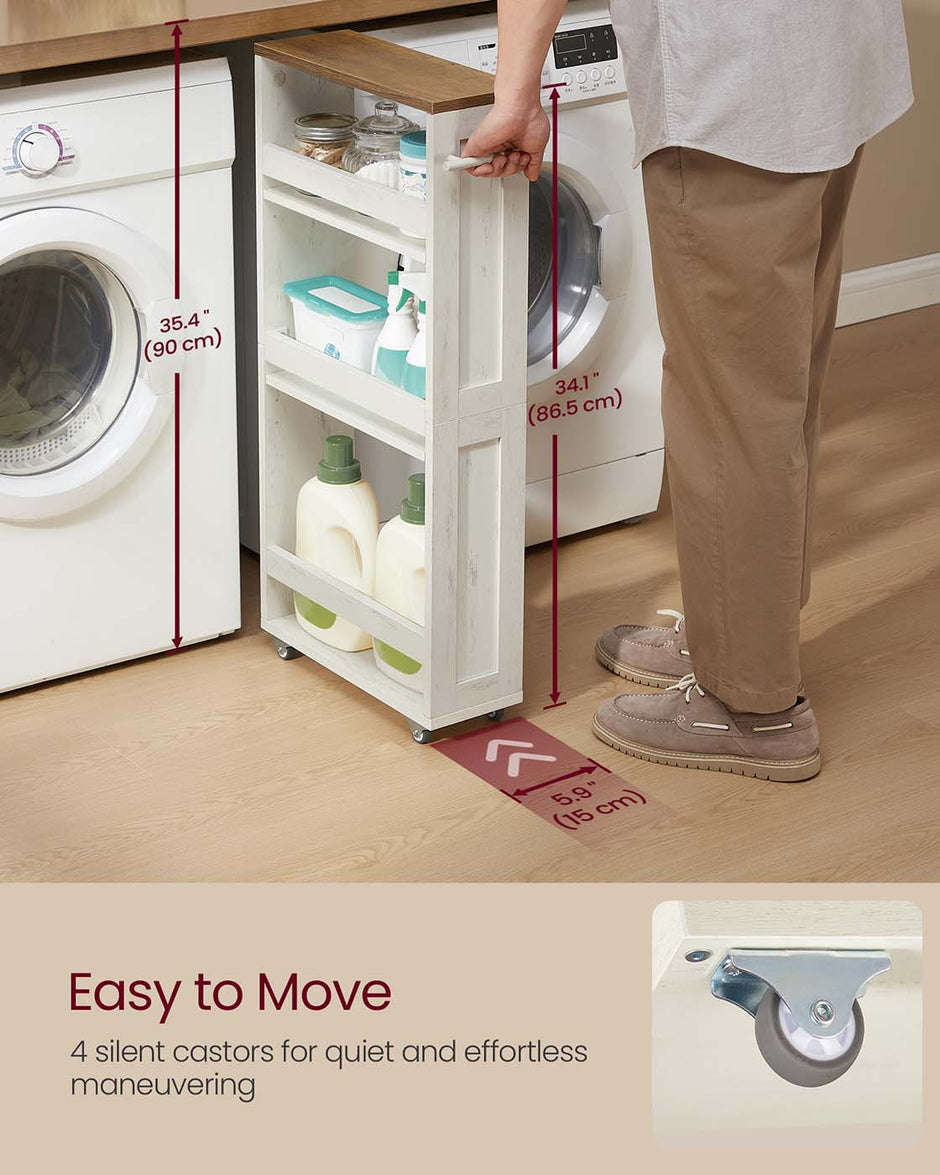 Smal Kar – 4 Niveaus – Vintage Wit-Honingbruin