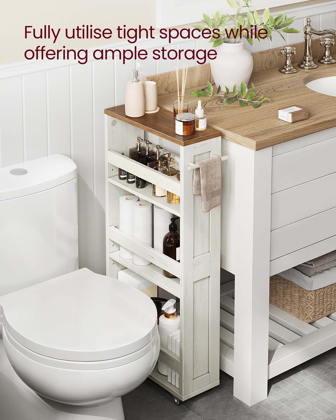 Smal Kar – 4 Niveaus – Vintage Wit-Honingbruin