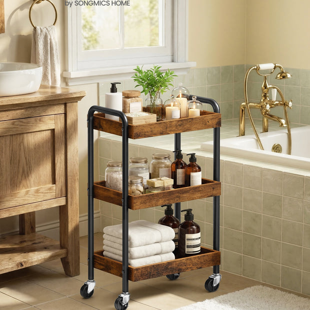 Trolley - 27,5 x 41,3 x 73 cm - Vintage bruin - Staal, MDF - Maximale belasting per plank 10 kg