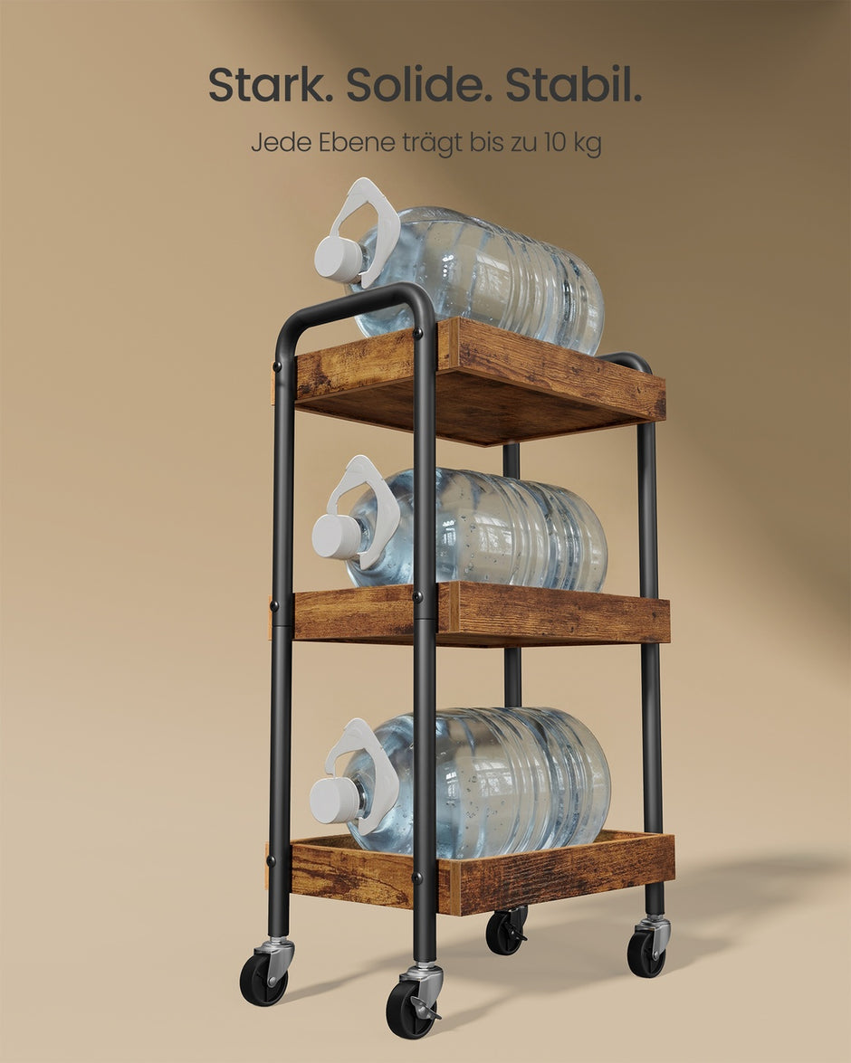Trolley - 27,5 x 41,3 x 73 cm - Vintage bruin - Staal, MDF - Maximale belasting per plank 10 kg