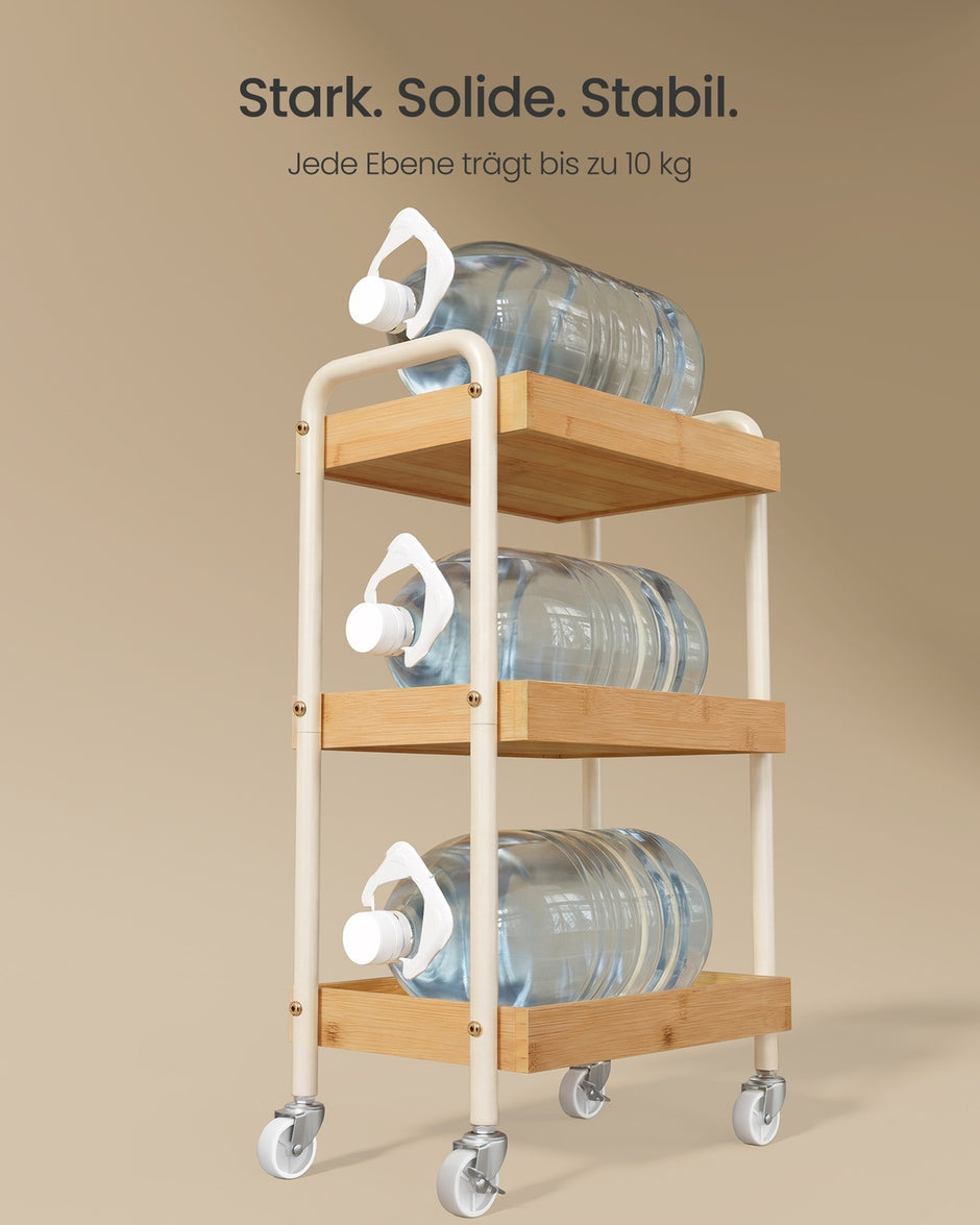 Rolwagen - 27,5 x 41,3 x 73 cm - Stalen frame - Natuurlijk beige - Maximale belasting per plank: 10 kg