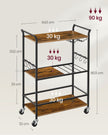 Serveerwagen - Met Wijnrek en Glashouder - Industrieel Design - Rustiek bruin-matzwart - 64,5 x 32 x 85,5 cm