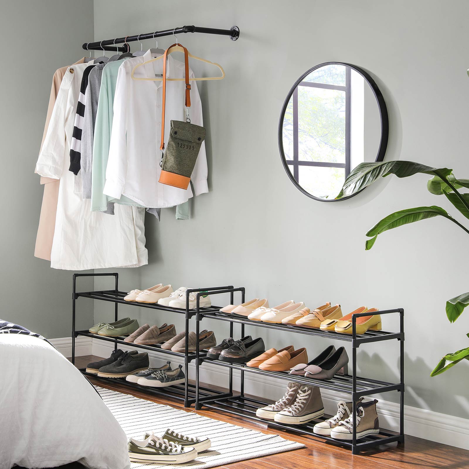 Schoenenrek – 3 niveaus – Stapelbaar – Zwart – Voor elke gang of kleedkamer