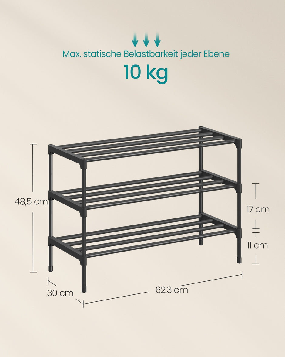 Schoenenrek - 3 Etages - Stapelbaar - Ruimtebesparend - Zwart