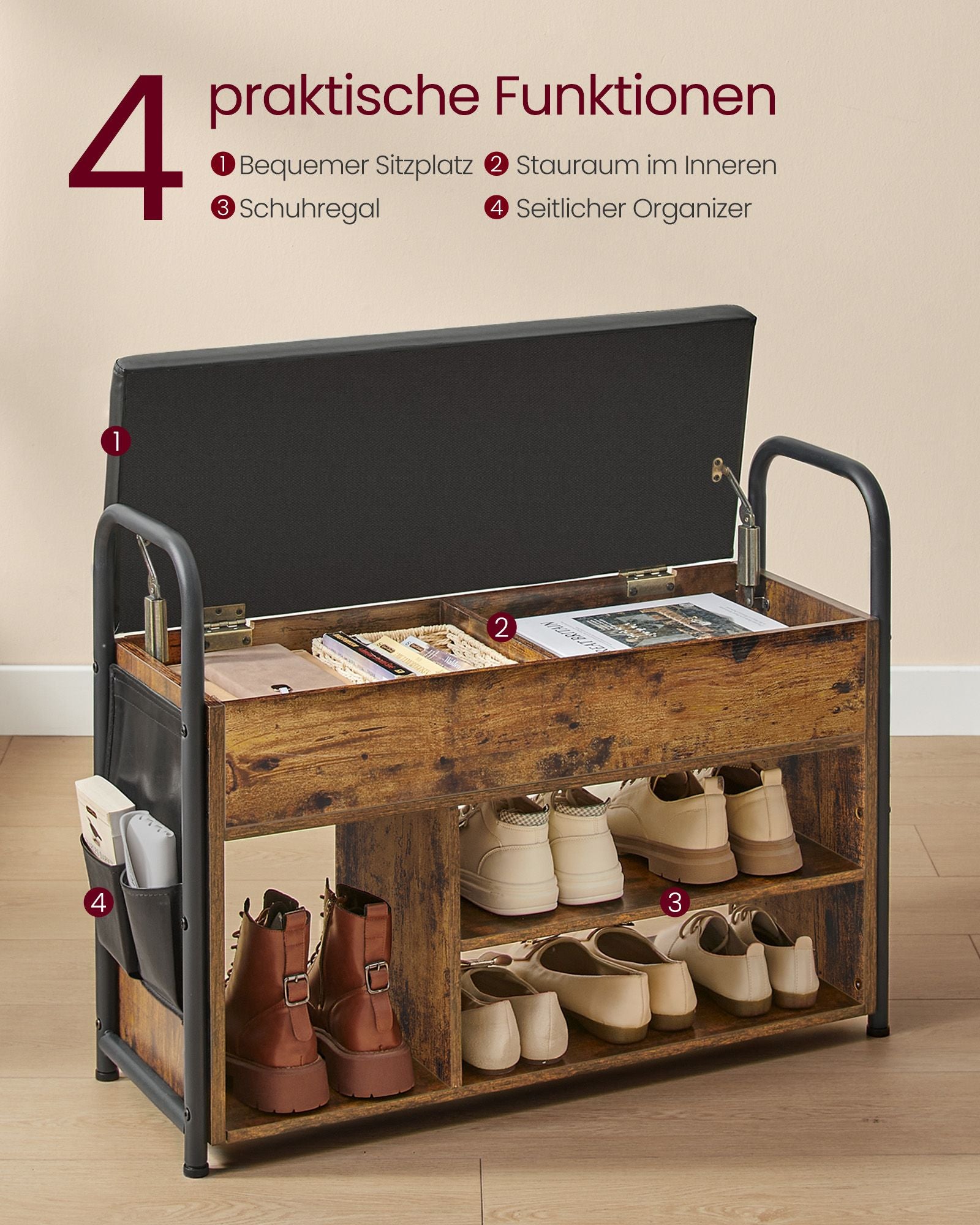 Schoenenbank – met zitje en handgrepen – 80,6 cm breed
