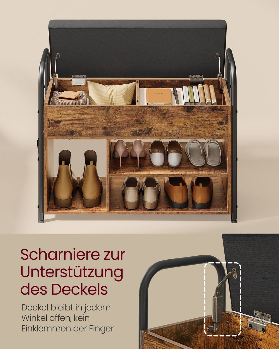 Schoenenbank – Ruim opbergvak – 5 cm dikke gewatteerde zitting – Veiligheidsscharnieren