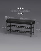 schoenenbank met naden 30 x 100 x 50 cm inktzwart