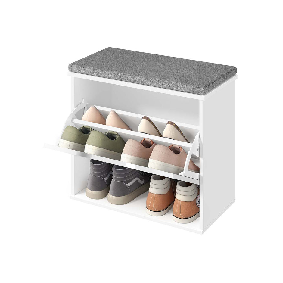 Schoenenbank – Wolkenwit en Duifgrijs – Met opklapbaar vak – 30 x 60 x 53,5 cm