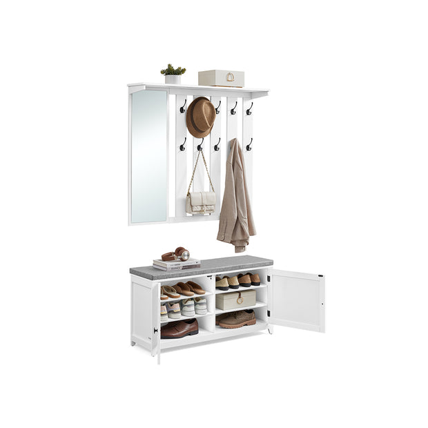 Schoenenbank met wandkapstok en spiegel – 10 dubbele haken – tot 136 kg draagvermogen