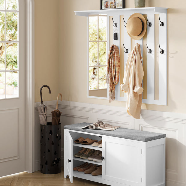 Schoenenbank met wandkapstok en spiegel – 10 dubbele haken – tot 136 kg draagvermogen