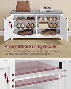 Schoenenbank met wandkapstok en spiegel – 10 haken – wolkwit