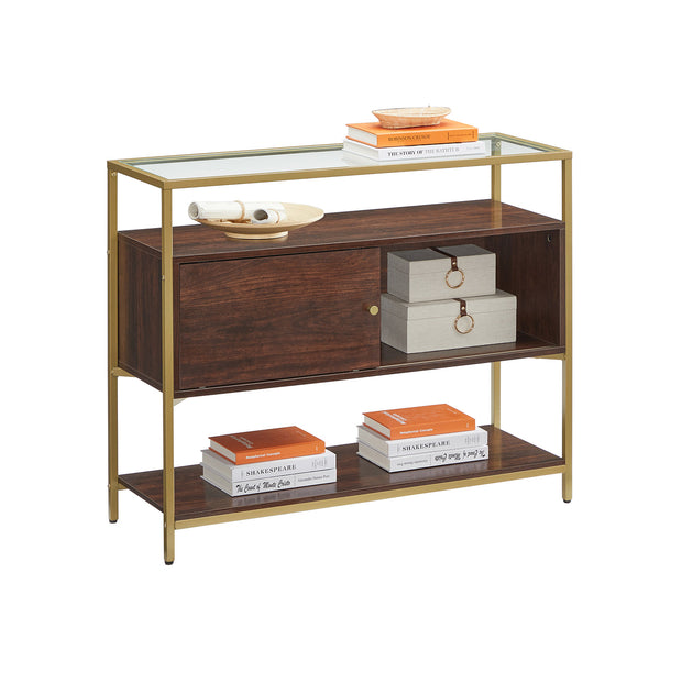 Keukenkast – met glazen blad – chocoladebruin-mat goud