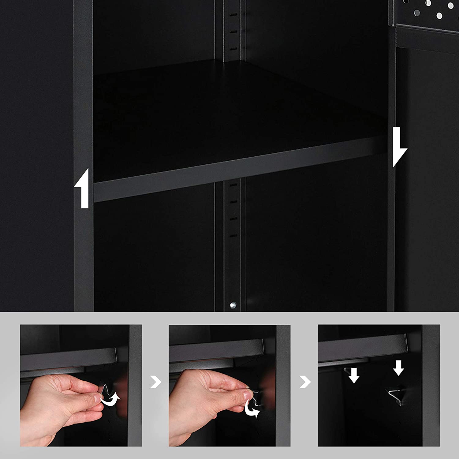 Opslagkast – Verstelbare plank – Stalen frame – Zwart / Bruin