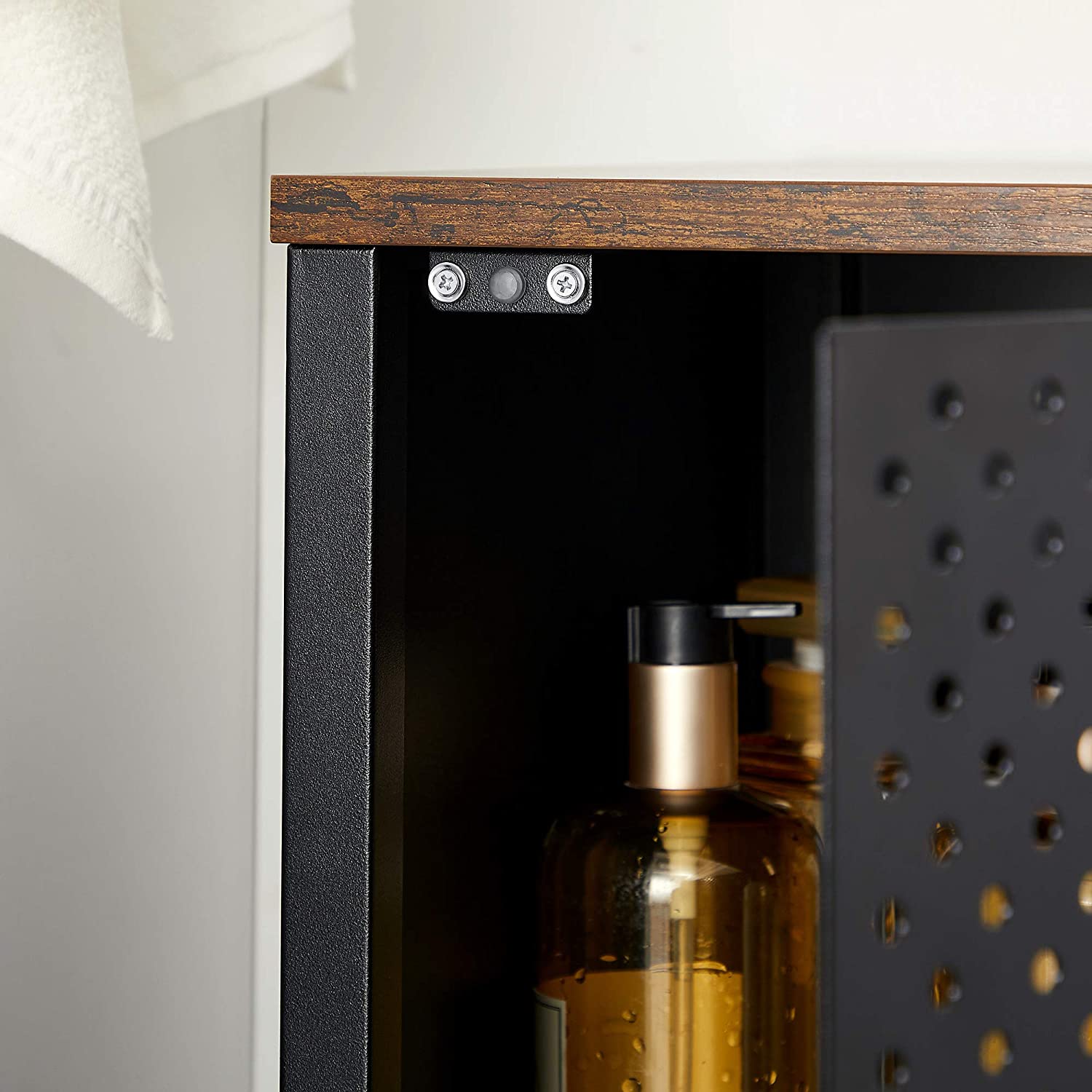 Opslagkast – Verstelbare plank – Stalen frame – Zwart / Bruin