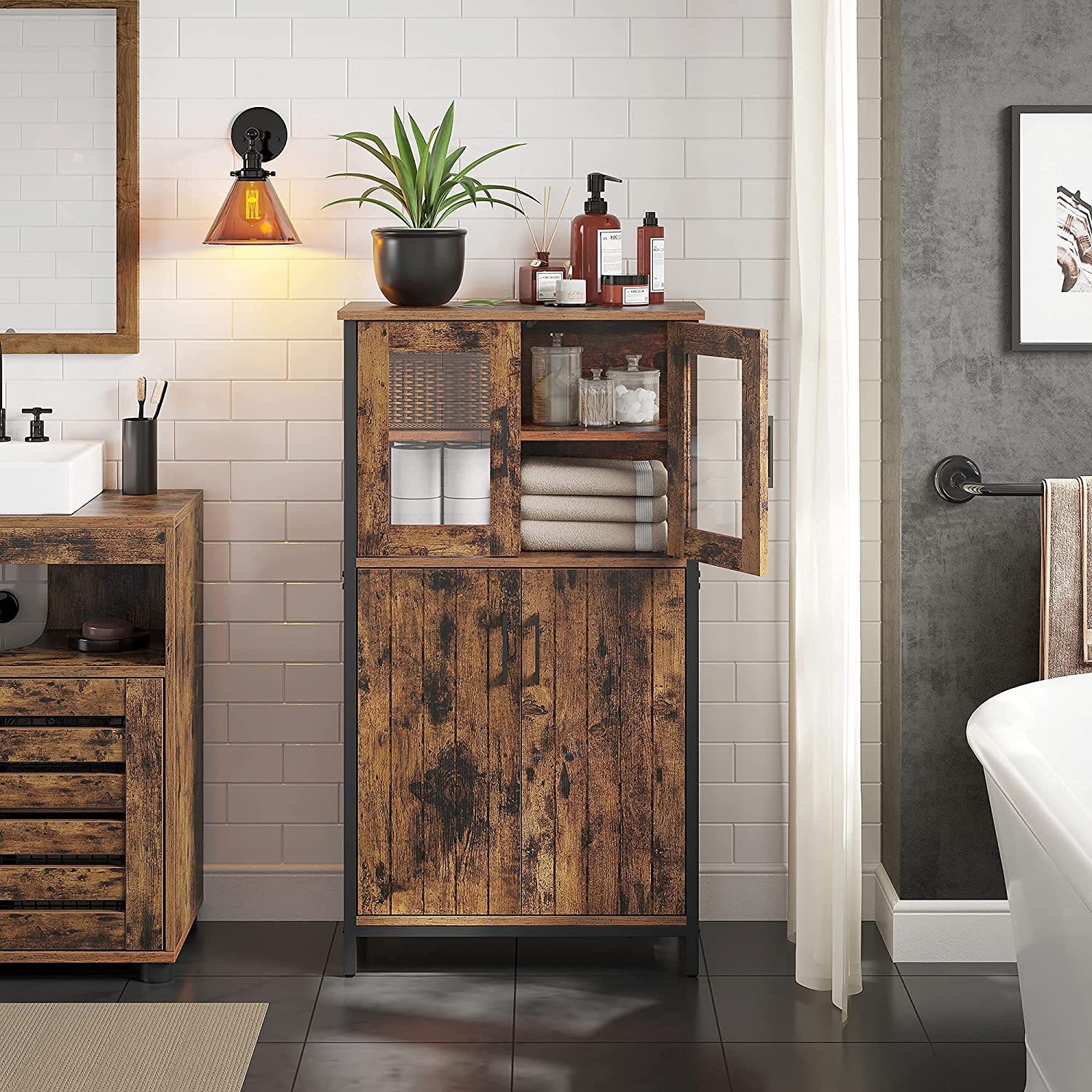 Badkamermeubel - Dressoir - Opbergkast - Verstelbare plank - Stalen frame