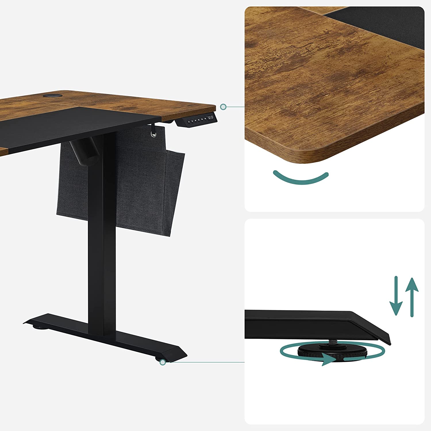 Elektrisch Bureau (Zit-Sta) - 60 x 120 -  In hoogte verstelbaar (72 - 120 cm) - 4 geheugenstanden - Met extra vak en haakjes