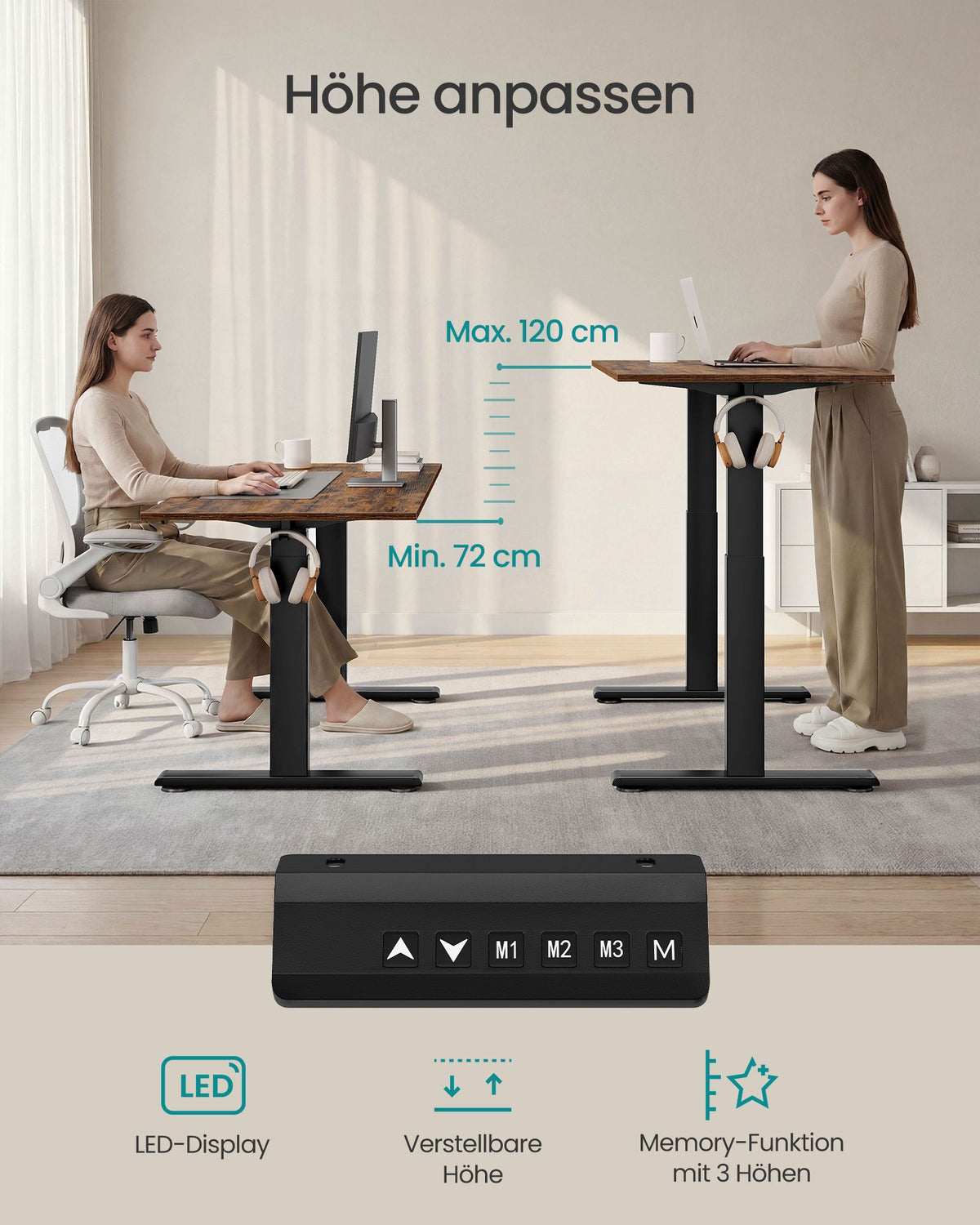 Elektrisch Bureau Onderstel – Dubbele Motor – Memory-functie – USB-C Aansluiting – Tot 120 kg – Zwart