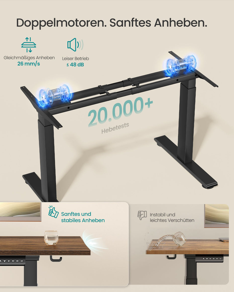Elektrisch Bureau Onderstel – Dubbele Motor – Memory-functie – USB-C Aansluiting – Tot 120 kg – Zwart