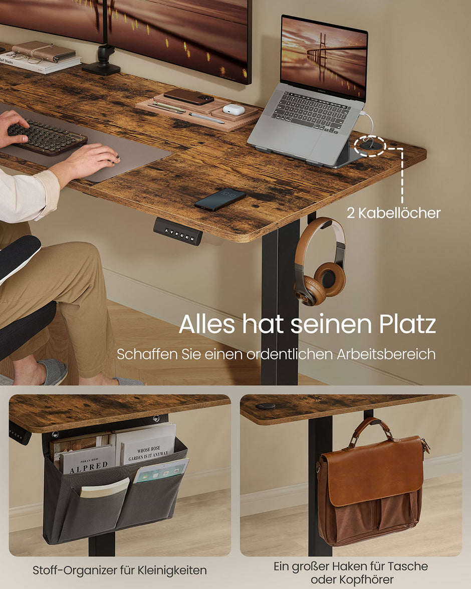 Elektrisch Bureau (Zit-Sta) – 80 x 180 cm – In hoogte verstelbaar (72-120 cm) – 4 geheugenstanden – LED Display - Organizer met haken