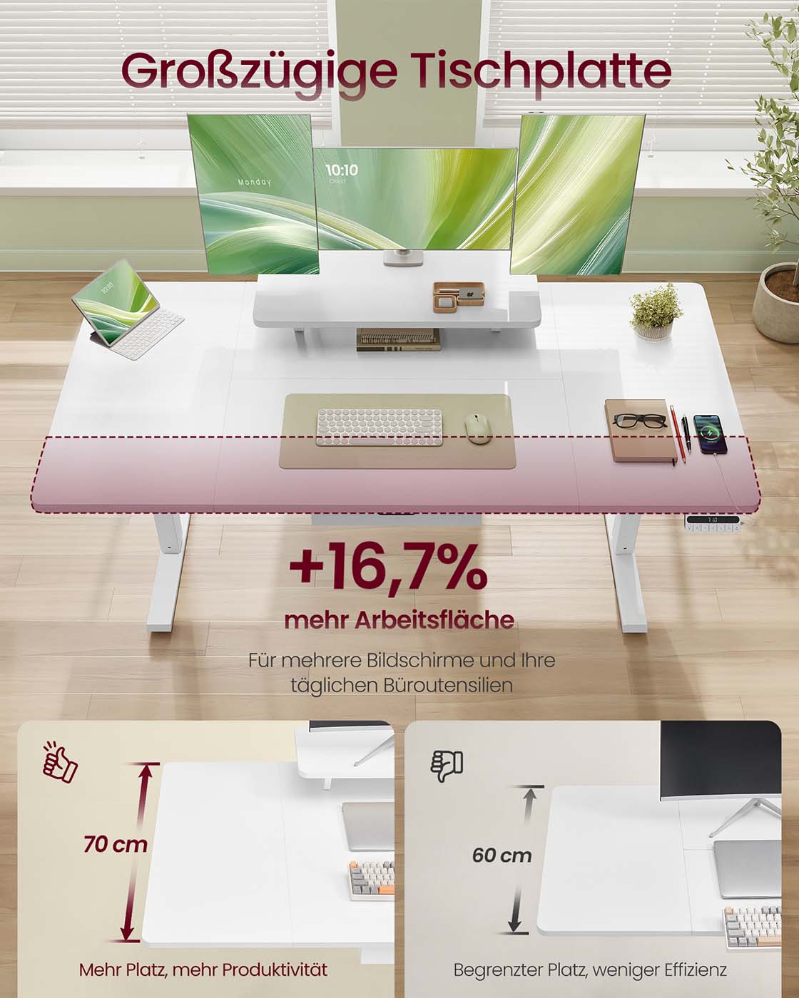 Bureau – In Hoogte Verstelbaar – Monitorstandaard en USB – Werkplek