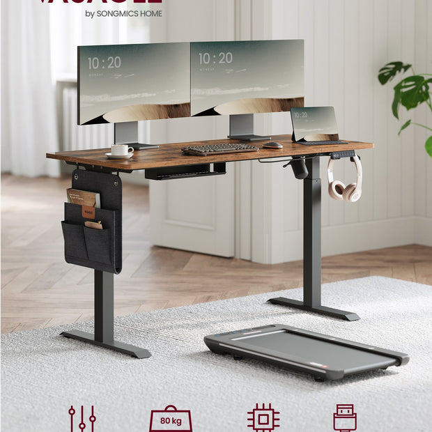 Elektrisch Zit-Sta Bureau - 140 x 60 cm - 4 Geheugenstanden - Vintage Bruin