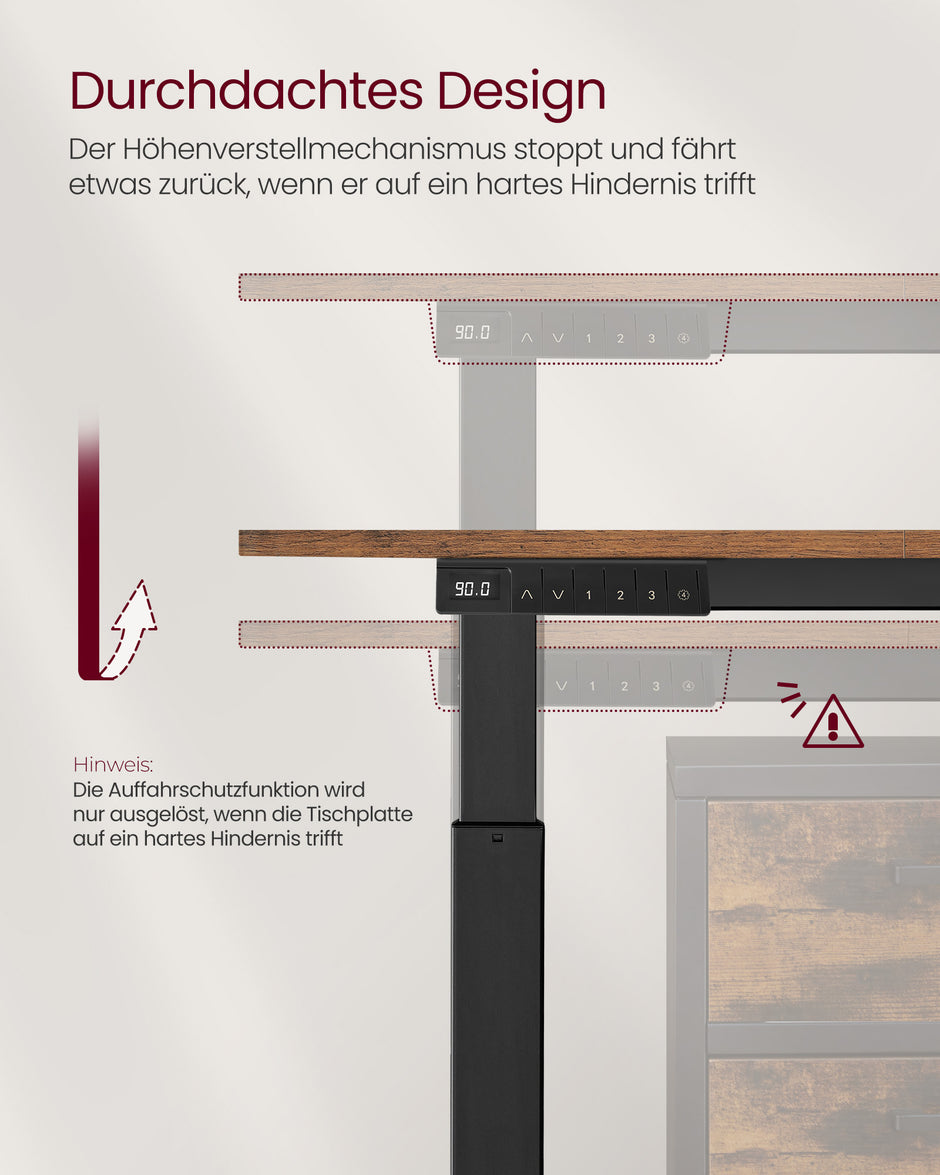 Elektrisch Zit-Sta Bureau - 140 x 60 cm - 4 Geheugenstanden - Vintage Bruin