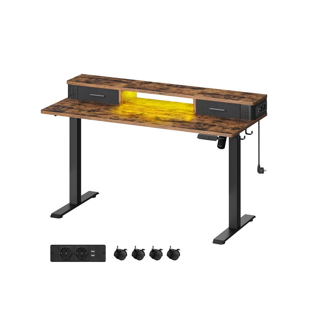 Elektrisch Bureau (Zit-Sta) - 60 x 120 - In hoogte verstelbaar (72 - 120 cm) - LED verlichting in 6 kleuren - 2x USB - 2x stopcontact - 3 geheugenstanden - 2x opbergvak (lades)