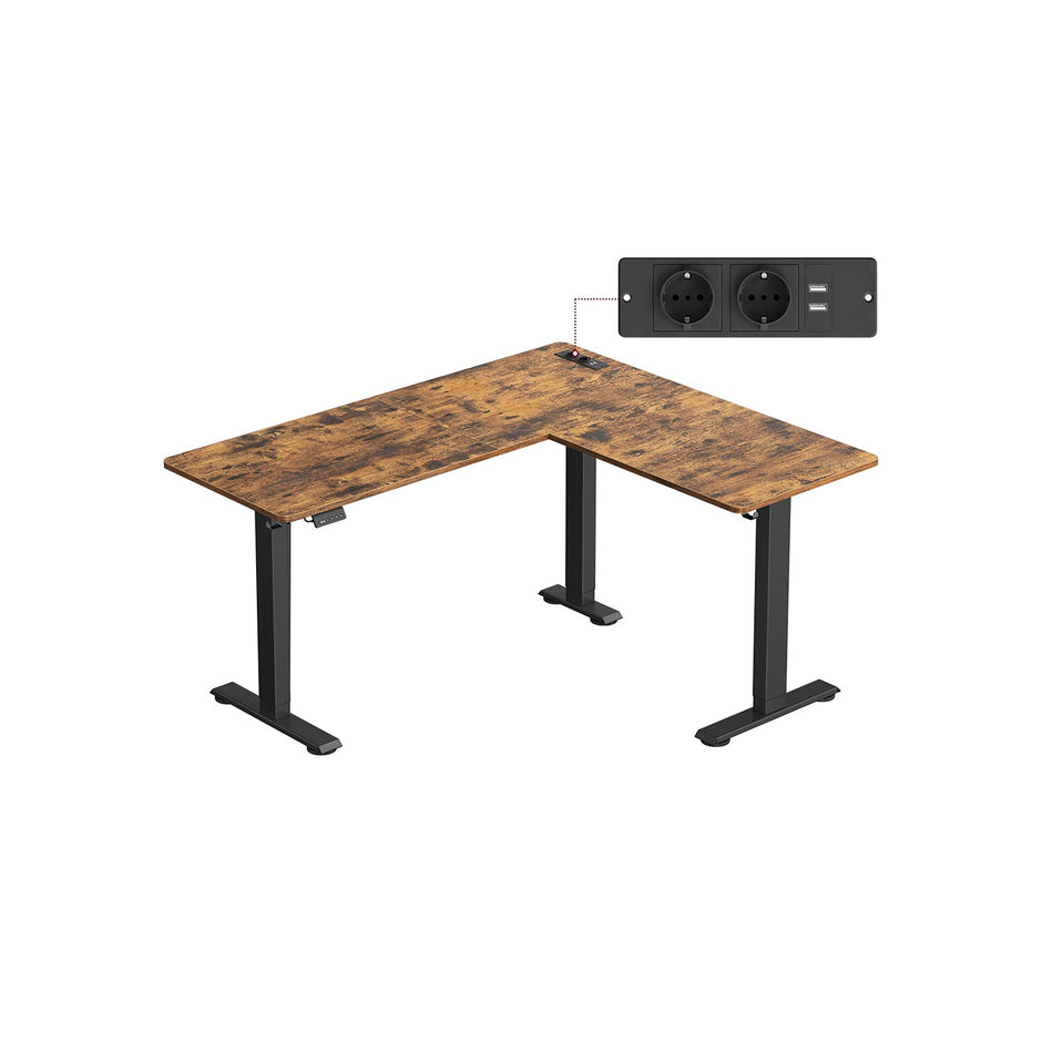 Hoekbureau - 140 x 160 - In hoogte verstelbaar (72 - 120 cm) - 2 geheugenstanden - met LED Display - 2x Stopcontact - 2x USB A