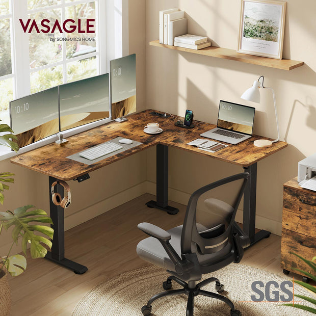 Hoekbureau - 140 x 160 - In hoogte verstelbaar (72 - 120 cm) - 2 geheugenstanden - met LED Display - 2x Stopcontact - 2x USB A